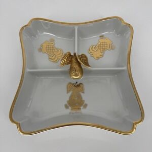 Vintage Georges Briard 3 Section Divided Dish Gold Pear Pineapple MCM Porcelain